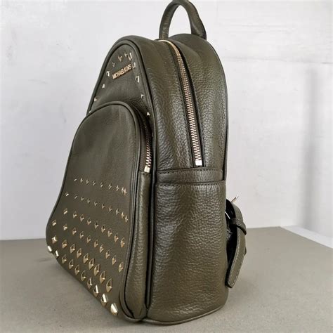 New Michael Kors Abbey Backpack Medium Olive Leather Studded